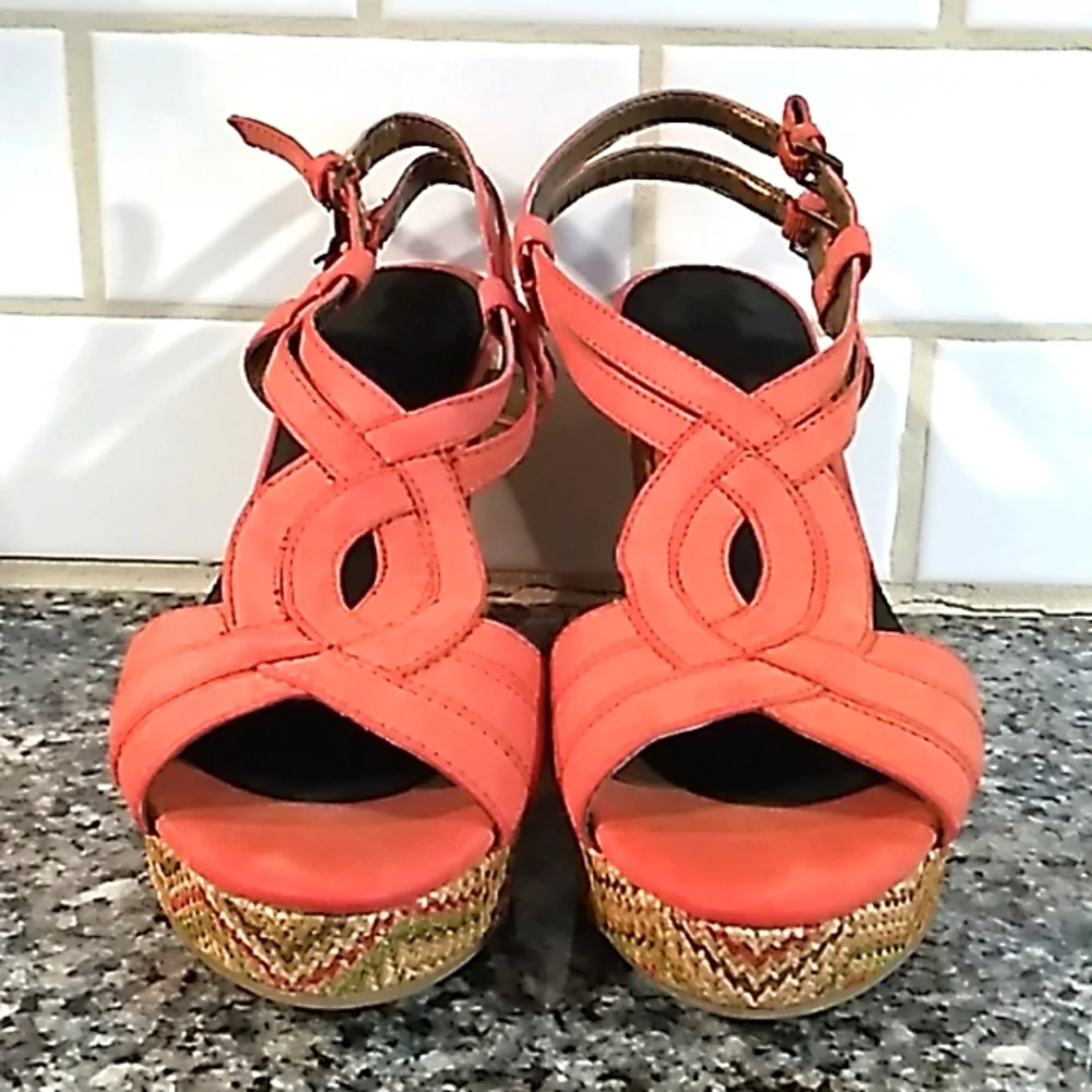 St.Johns Bay Coral Platform Wedge Sandals. Size 7.5 - Picture 3 of 11